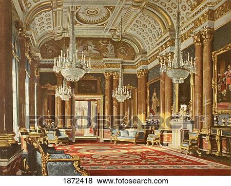 Stock Photo - The Blue Drawing Room, Formerly The Ballroom, In Buckingham Palace, London, England. From The Book Buckingham Palace, It's Furniture, Decoration And History By H. Clifford Smith, Published 1931.. Fotosearch