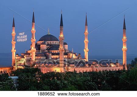 Stock Image - The Blue Mosque At Night. Fotosearch