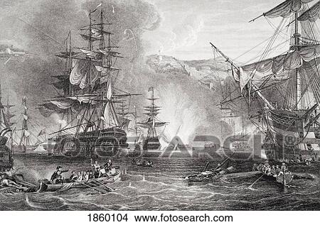 Picture - The Bombardment Of Algiers By Lord Exmouth In 1816. Engraved By T. Brown After George Chambers. From The Book ÃƒÂ¢Ã¢â€šÂ¬Ã…â€œIllustrations Of English And Scottish HistoryÃƒÂ¢Ã¢â€šÂ¬Ã‚Â Volume Ii. Fotosearch