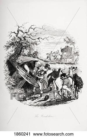 Stock Image - The Breakdown. Illustration From The Charles Dickens Novel The Pickwick Papers By H. K. Browne Known As Phiz. Fotosearch