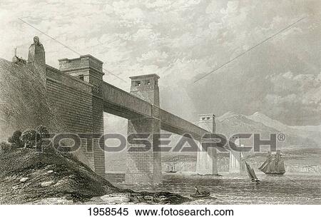 The Britannia Tubular Bridge Across The Menai Strait Between The Island Of Anglesey And The Mainland Of Wales In The 19Th Century. From Cyclopaedia Of Useful Arts And Manufactures By Charles Tomlinson. View Large Photo Image Stock Photography - The Britannia Tubular Bridge Across The Menai Strait Between The Island Of Anglesey And The Mainland Of Wales In The 19Th Century. From Cyclopaedia Of Useful Arts And Manufactures By Charles Tomlinson.. Fotosearch