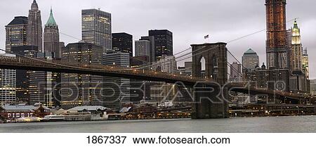 Stock Photo - The Brooklyn Bridge And Manhattan, New York City; New York City, New York, Usa. Fotosearch