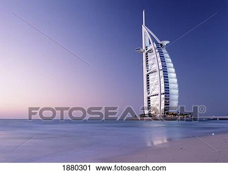 The Burj Al-Arab Or Arabian Tower At Dusk View Large Photo Image Stock Image - The Burj Al-Arab Or Arabian Tower At Dusk. Fotosearch