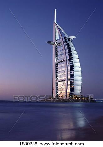 The Burj Al-Arab Or Arabian Tower At Dusk View Large Photo Image Stock Photography - The Burj Al-Arab Or Arabian Tower At Dusk. Fotosearch