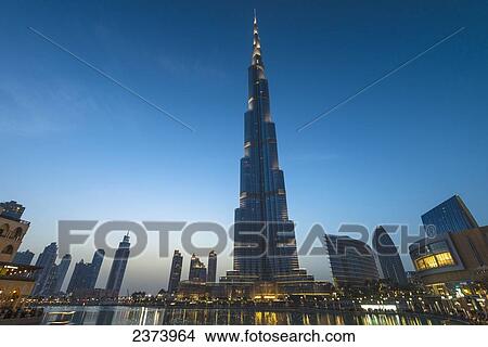 Picture - The Burj Khalifa at dusk; Dubai, United Arab Emirates. Fotosearch