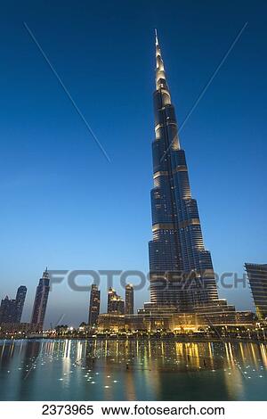 Stock Photography - The Burj Khalifa at dusk; Dubai, United Arab Emirates. Fotosearch