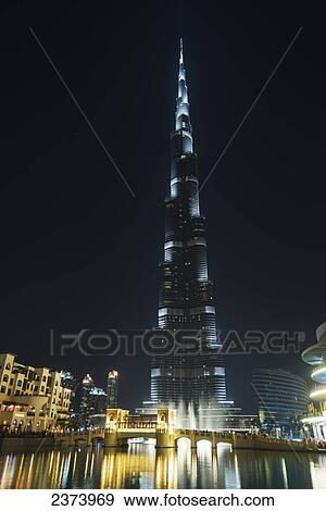 Stock Photo - The Burj Khalifa at night; Dubai, United Arab Emirates. Fotosearch
