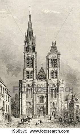 Stock Photography - The Cathedral Of St. Denis, With The North Tower Before Its Demolition, Paris, France, In The 19Th Century. From French Pictures By The Rev. Samuel G. Green, Published 1878.. Fotosearch