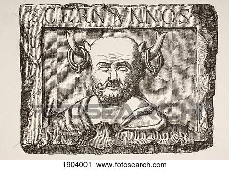 Stock Image - The Celtic God Cernunnos, After A French-Roman Sculpture Discovered In The Foundations Of Notre Dame Cathedral, Paris, In The 18Th Century. From Les Artes Au Moyen Age, Published Paris 1873.. Fotosearch