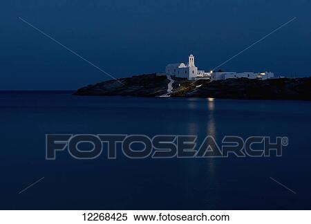 The Chrysopiyi Monsastery in Southeastern Sifnos at dusk; Sifnos, Cyclades, Greek Islands, Greece View Large Photo Image Stock Photography - The Chrysopiyi Monsastery in Southeastern Sifnos at dusk; Sifnos, Cyclades, Greek Islands, Greece. Fotosearch