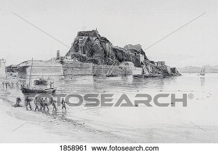 Stock Image - The Citadel, Corfu, Ionian Islands, Greece, By Charles William Wyllie (1859-1923) From The Picturesque Mediterranean Circa 1890. Fotosearch