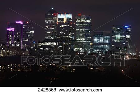 Stock Photo - The city and lights at night from Greenwich Park; London, England. Fotosearch