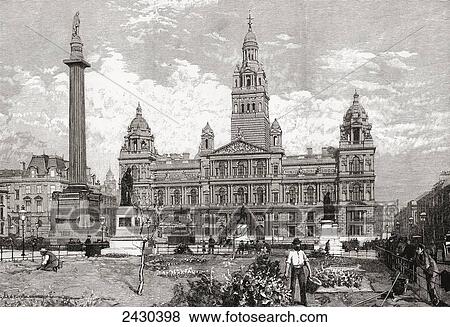 The City Chambers, George Square, Glasgow, Scotland in the 19th century. From Cities of the World, published c. 1893. View Large Photo Image Stock Photo - The City Chambers, George Square, Glasgow, Scotland in the 19th century. From Cities of the World, published c. 1893.. Fotosearch