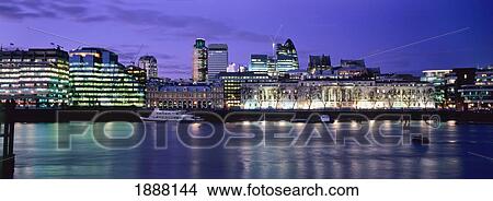 The City Of London, Viewed At Dusk From The Southbank Of The Thames. View Large Photo Image Picture - The City Of London, Viewed At Dusk From The Southbank Of The Thames.. Fotosearch