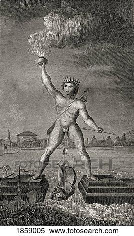 Stock Photography - The Colossus Of Rhodes. Engraved By Angus. From The Book The Gallery Of Nature And Art Volume Ii. Published London C. 1823.. Fotosearch