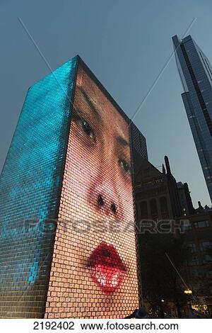 Stock Image - The Crown Fountain; Chicago Illinois United States Of America. Fotosearch