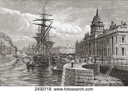 Stock Photo - The Custom House, Dublin, Ireland in the 19th century. From Cities of the World, published c. 1893.. Fotosearch