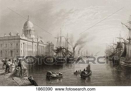 Stock Image - The Custom House, Dublin, Ireland. Drawn By W. H. Bartlett, Engraved By T. Higham. From ÃƒÆ’Ã‚Â´The Scenery And Antiquities Of IrelandÃƒÆ’Ã‚Â¶ By N. P. Willis And J. Stirling Coyne. Illustrated From Drawings By W. H. Bartlett. Published London C. 1841.. Fotosearch