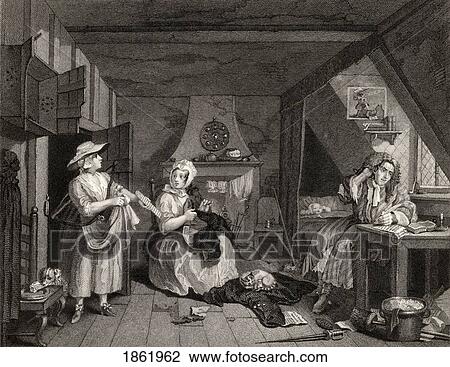 Stock Image - The Distressed Poet From The Original Picture By Hogarth From The Works Of Hogarth Published London 1833. Fotosearch