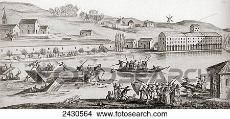 Picture - The Drownings at Nantes. A series of mass executions by drowning during the Reign of Terror in Nantes, France on the orders of Jean-Baptiste Carrier. From a contemporary print.. Fotosearch