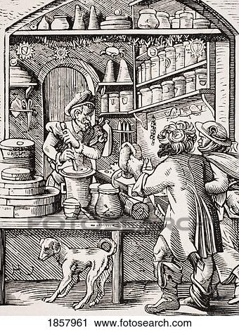 Stock Image - The Druggist. 19Th Century Reproduction Of 16Th Century Woodcut By Jost Amman. Fotosearch
