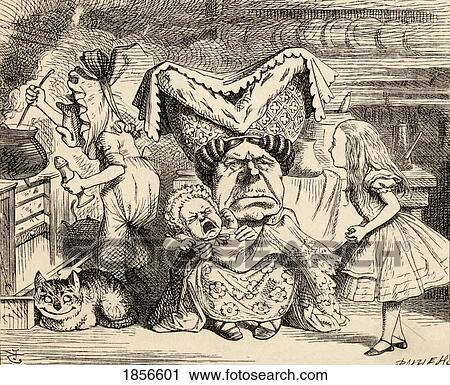 Stock Image - The Duchess With Her Family Illustration By John Tenniel From The Book Alices's Adventures In Wonderland By Lewis Carroll Published 1891. Fotosearch