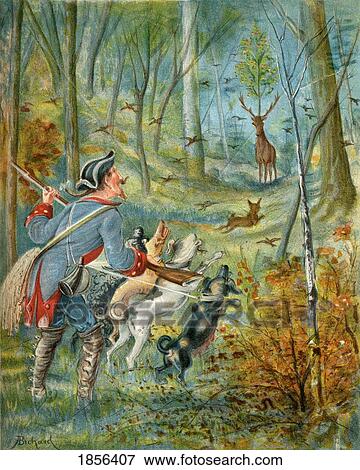 The Effects Of Shooting A Stag With Cherry Stones Illustration By Alphonse Adolf Bichard From The Book The Adventures Of Baron Munchausen Published C1886 View Large Photo Image Stock Photo - The Effects Of Shooting A Stag With Cherry Stones Illustration By Alphonse Adolf Bichard From The Book The Adventures Of Baron Munchausen Published C1886. Fotosearch