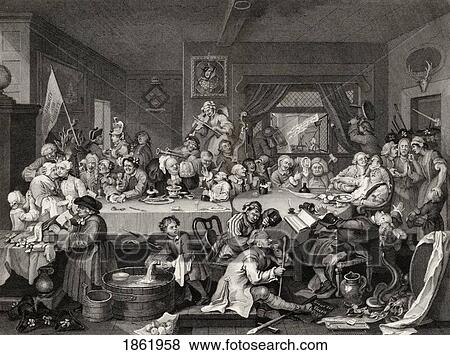 Stock Photo - The Election Humours Of An Election Entertainment Engraved By T E Nicholson After Hogarth From The Works Of Hogarth Published London 1833. Fotosearch