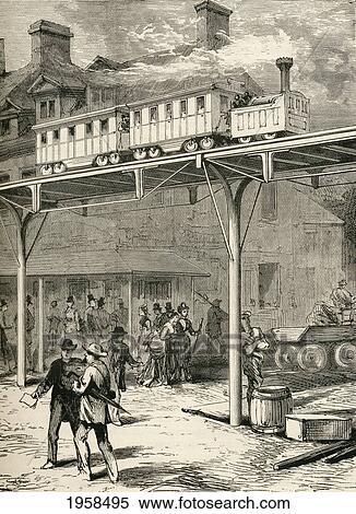 The Elevated Railway, Broadway, New York, America In The 19Th Century. From The World's Inhabitants By G. T. Bettany Published 1888. View Large Photo Image Stock Photography - The Elevated Railway, Broadway, New York, America In The 19Th Century. From The World's Inhabitants By G. T. Bettany Published 1888.. Fotosearch