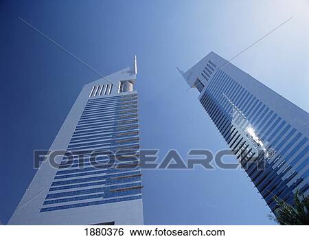 The Emirates Towers, Shaikh Zayed Road, Low Angle View View Large Photo Image Stock Photograph - The Emirates Towers, Shaikh Zayed Road, Low Angle View. Fotosearch