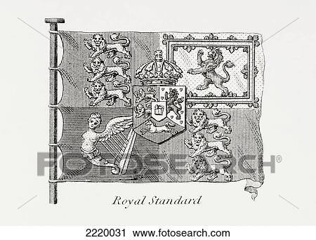 Stock Image - The English Royal Standard. Early 19Th Century. From The Cyclopaedia Or Universal Dictionary Of Arts, Sciences And Literature By Abraham Rees, Published London 1820.. Fotosearch