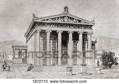 Stock Image - The Erechtheum At Athens, Greece. Ancient Greek Temple Dedicated To The Greek Hero Erichthonius, As It Would Have Appeared In Ancient Times. From The Book Harmsworth History Of The World Published 1908.. Fotosearch