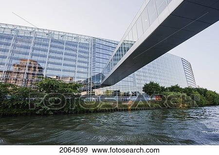 Stock Photo - The European Parliament On The Banks Of The Ill River, Strasbourg, France. Fotosearch