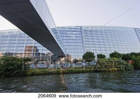 Stock Photo - The European Parliament On The Banks Of The Ill River, Strasbourg, France. Fotosearch