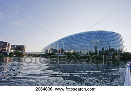 Stock Photograph - The European Parliament On The Banks Of The Ill River, Strasbourg, France. Fotosearch