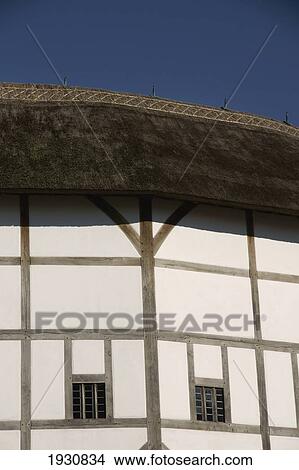 Picture - The Exterior of the Globe Theatre on the Southbank of the Thames, London, England, UK., London, England, UK.. Fotosearch