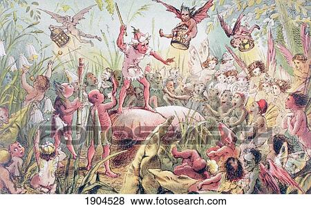 Stock Photo - The Fairies' Song In Midsummer Night's Dream, Act Ii, Scene Ii By William Shakespeare. Drawn And Etched By Robert Dudley. From The Illustrated Library Shakspeare, Published London 1890.. Fotosearch