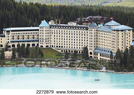 Stock Photo - The fairmont chateau lake louise resort hotel at lake louise in banff national park; banff alberta canada. Fotosearch
