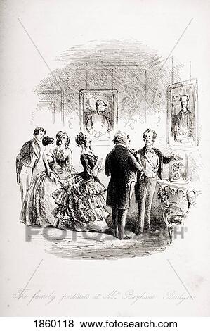 The Family Portraits At Mr. Bayham Badgers. Illustration By Phiz (Hablot Knight Browne) 1815-1882. From The Book Bleak House By Charles Dickens. Published London 1853. View Large Photo Image Stock Photo - The Family Portraits At Mr. Bayham Badgers. Illustration By Phiz (Hablot Knight Browne) 1815-1882. From The Book Bleak House By Charles Dickens. Published London 1853.. Fotosearch