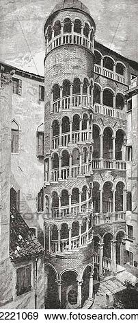 The Famous Staircase, The Scala Contarini Del Bovolo, On The Exterior Of The Palazzo Contarini Del Bovolo, Venice, Italy, In The Late 19Th Century. From Italian Pictures Published 1895. View Large Photo Image Stock Photo - The Famous Staircase, The Scala Contarini Del Bovolo, On The Exterior Of The Palazzo Contarini Del Bovolo, Venice, Italy, In The Late 19Th Century. From Italian Pictures Published 1895.. Fotosearch