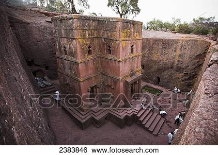 Stock Photograph - The fantastically preserved rock hewn Church of Saint George; Lalibela, Ethiopia. Fotosearch