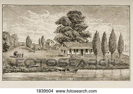 Picture - The First House Built In Chicago, Illinois. From American Pictures Drawn With Pen And Pencil By Rev Samuel Manning Circa 1880. Fotosearch