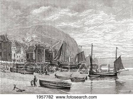 Stock Image - The Fishermen's Quarter, Hastings, East Sussex, England In The Late 19Th Century. From Our Own Country Published 1898.. Fotosearch