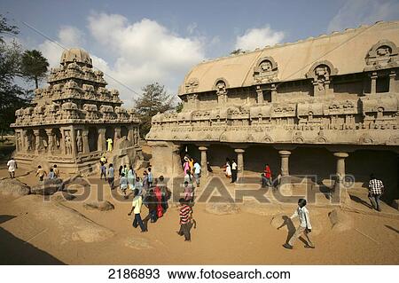 Stock Image - The Five Rathas Mahablipuram/ Mamallapuram Tamil Nadu India. Fotosearch