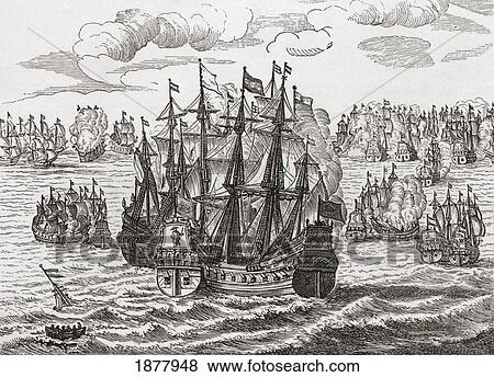 Stock Photo - The Fleets Of Monk And De Ruyter In The English Channel, 1666. From The Book Short History Of The English People By J. R. Green Published London 1893.. Fotosearch