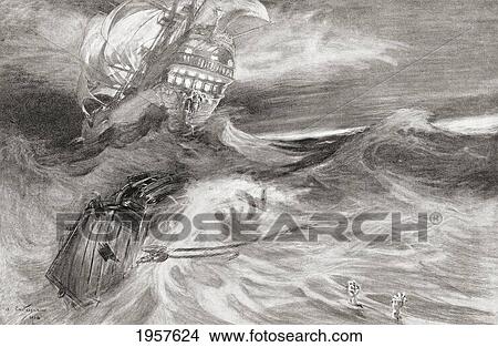 Picture - The Flying Dutchman. A Ghost Ship That Can Never Make Port, Doomed To Sail The Oceans Forever. From The Century Illustrated Monthly Magazine, May To October 1904.. Fotosearch
