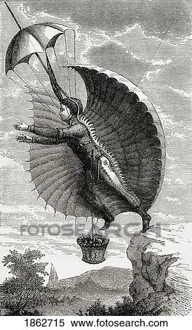 The Flying Man Engraving After Retif De La Bretonne From The Book Wondeful Balloon Ascents Or The Conquest Of The Skies Published C 1870 View Large Photo Image Stock Photography - The Flying Man Engraving After Retif De La Bretonne From The Book Wondeful Balloon Ascents Or The Conquest Of The Skies Published C 1870. Fotosearch