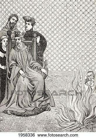 Stock Photograph - The Followers Of French Theologian Amalric Of Bena Are Burned Before The Gates Of Paris On The Orders Of King Philip Ii Augustus, Circa 1208. From Military And Religious Life In The Middle Ages By Paul Lacroix Published London Circa 1880.. Fotosearch