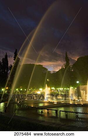 The Fountains At Night On Independence Square; Mendoza Argentina View Large Photo Image Picture - The Fountains At Night On Independence Square; Mendoza Argentina. Fotosearch
