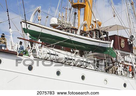 Stock Image - The Four-Mast Barquentine, Chilean Navy Training Ship Esmeralda In Hanga Roa Harbour, Rapa Nui (Easter Island), Chile. Fotosearch
